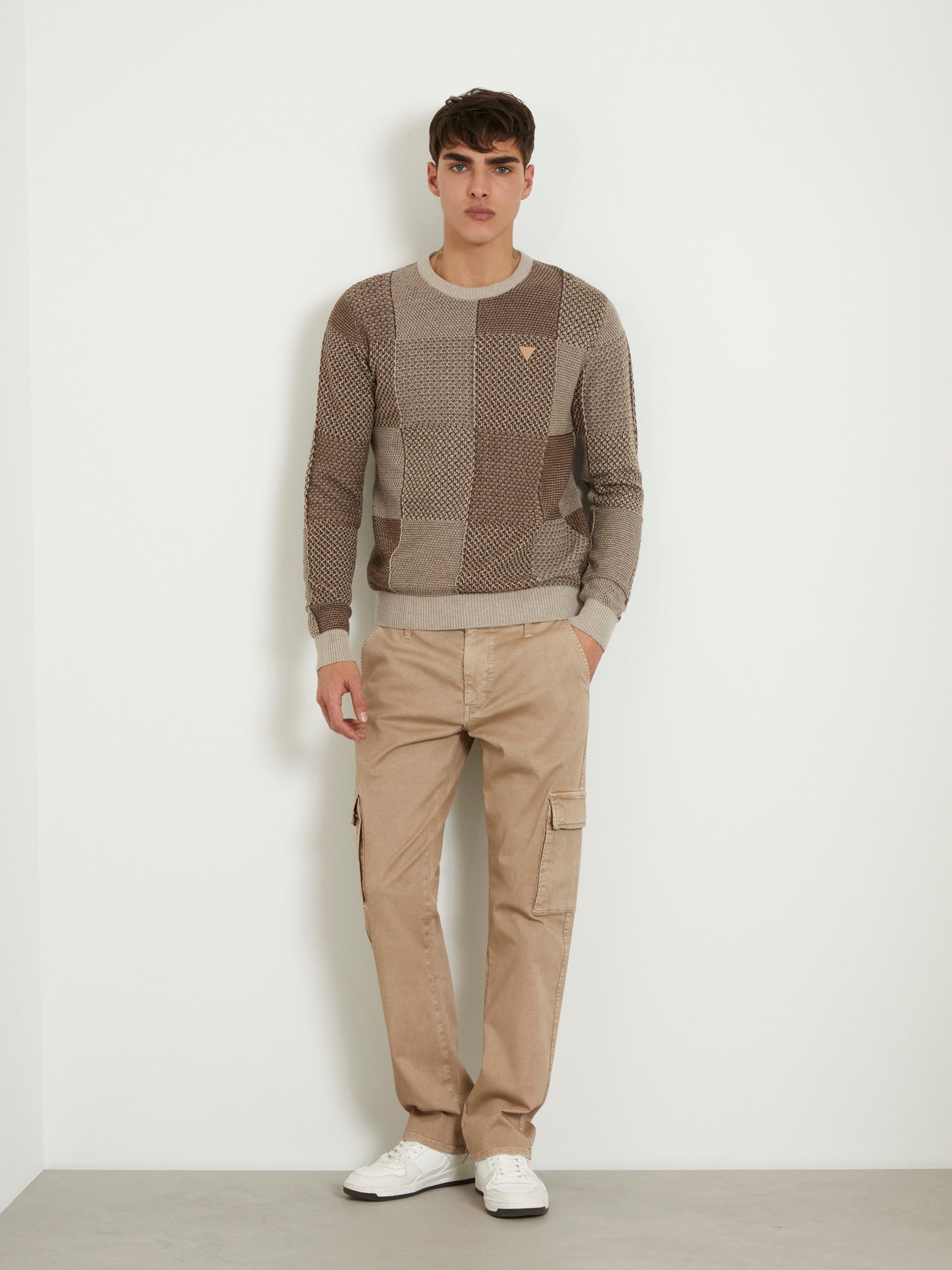 Crew neck patchwork sweater