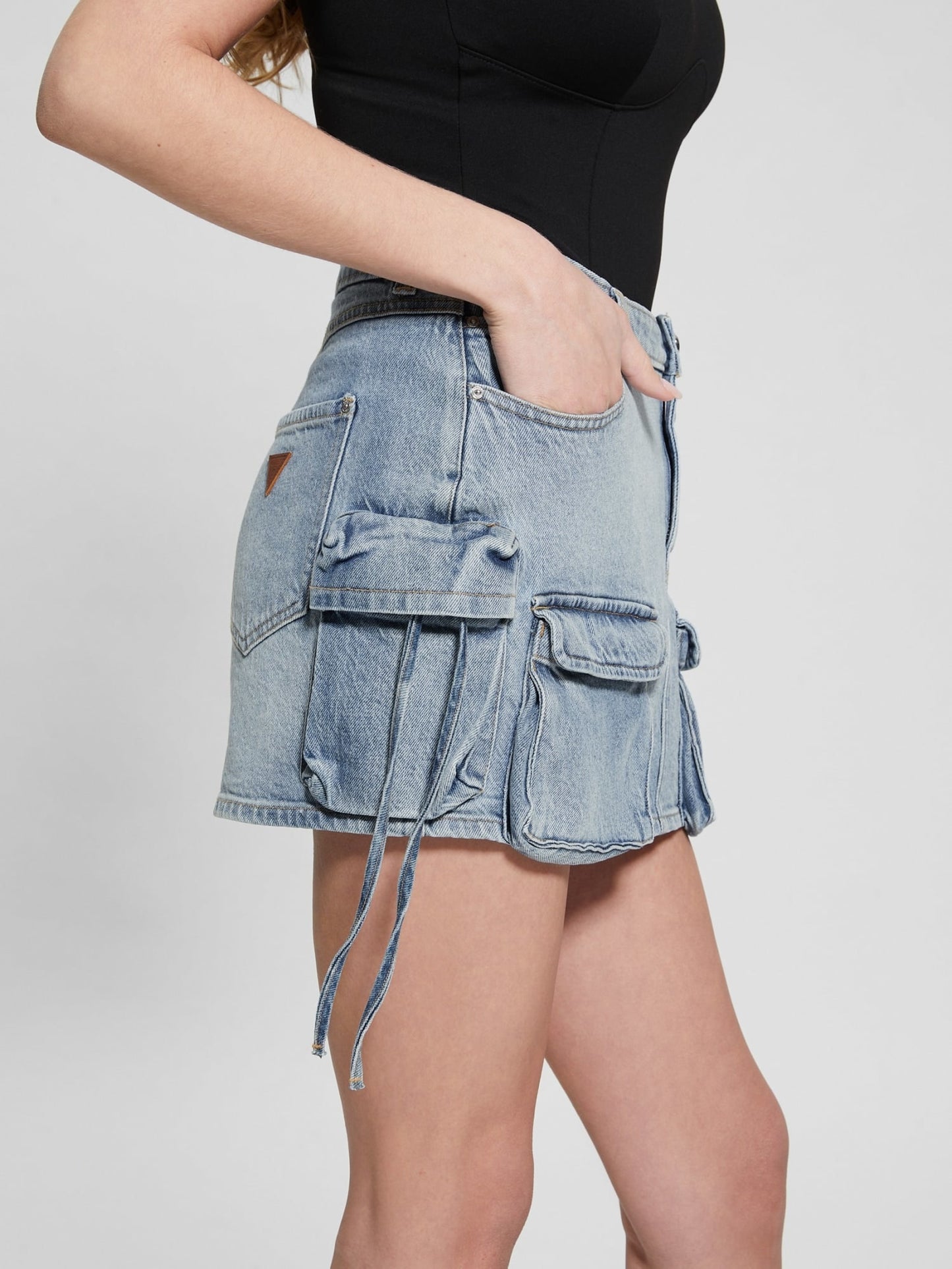 Cargo denim mini skirt
