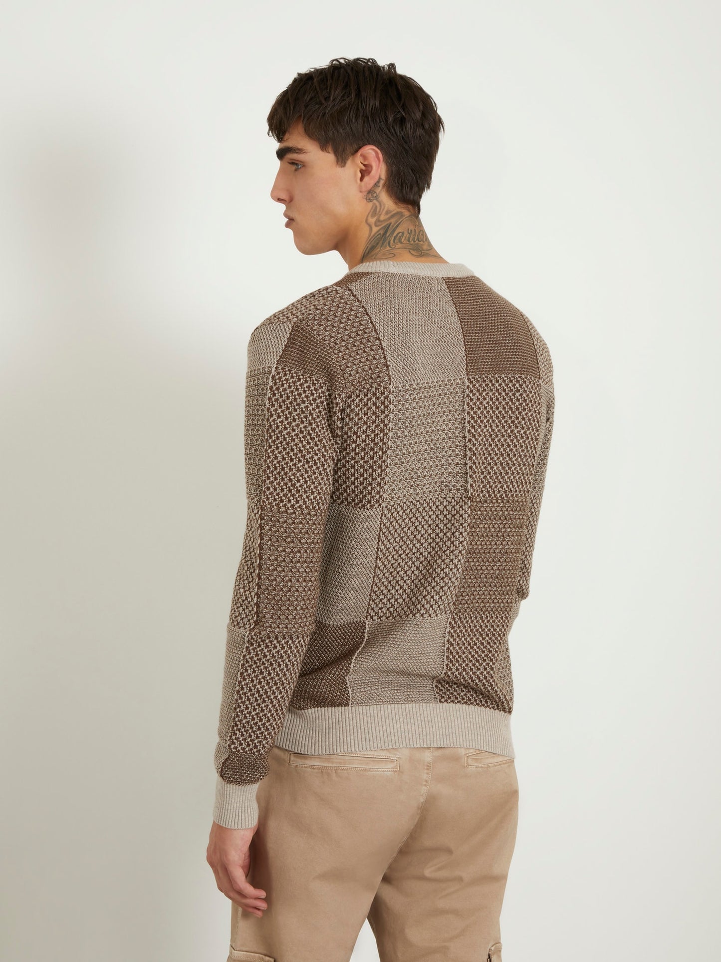 Crew neck patchwork sweater