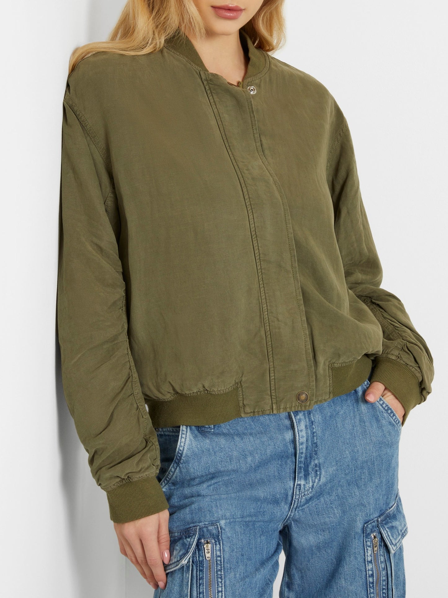 Linen blend bomber jacket