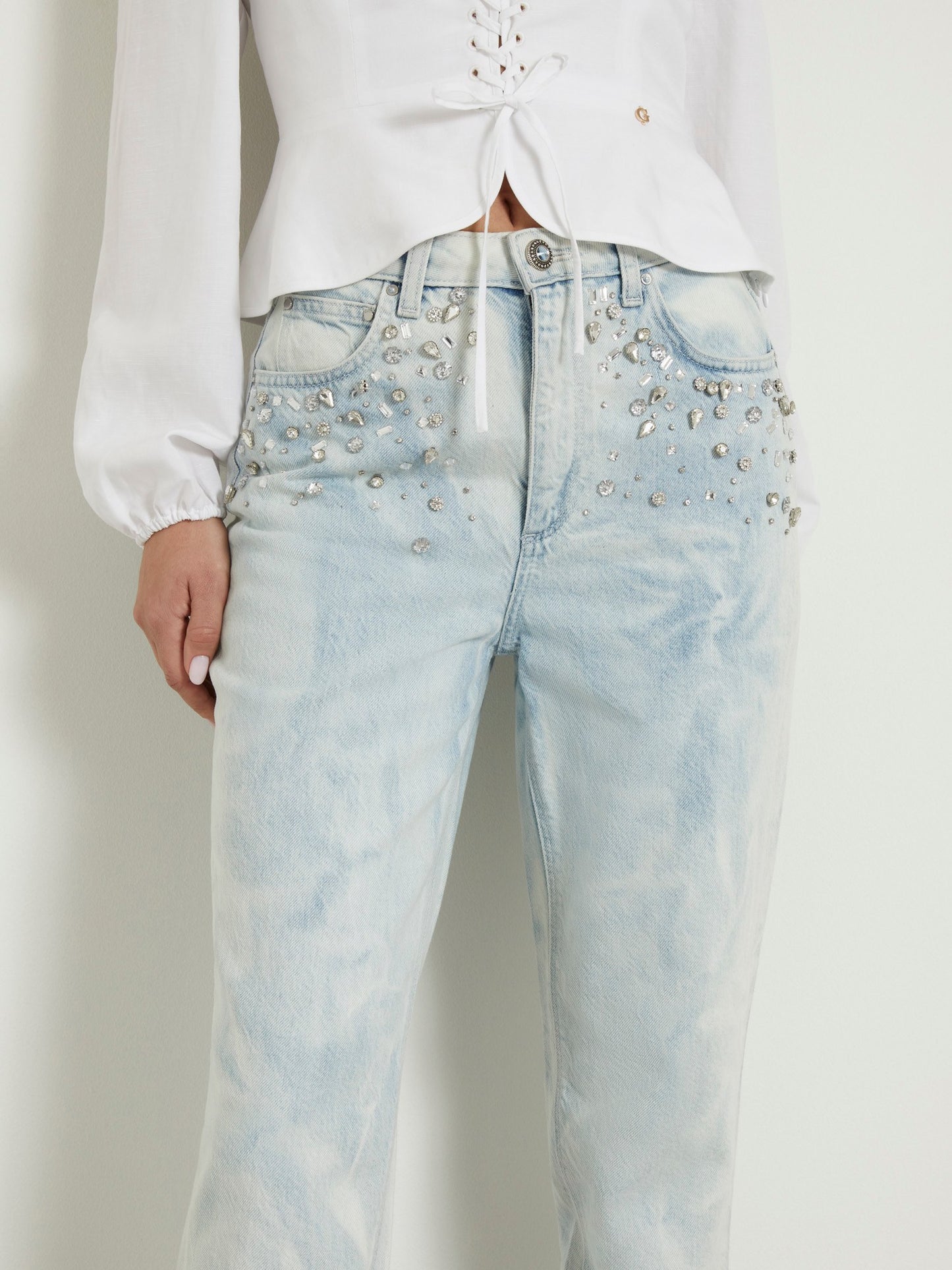 Rhinestones mom denim pant