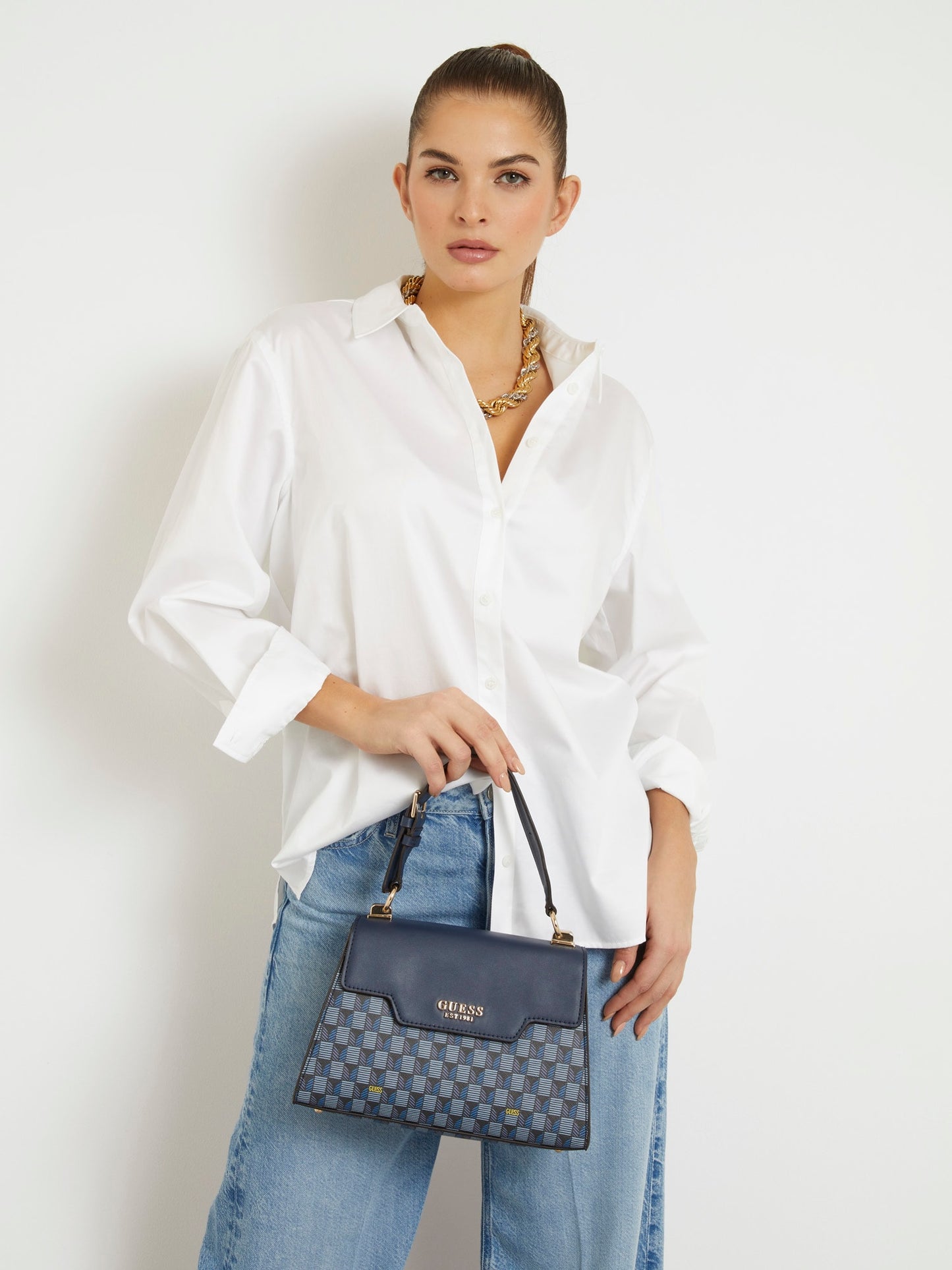 Hallie geometric-print handbag