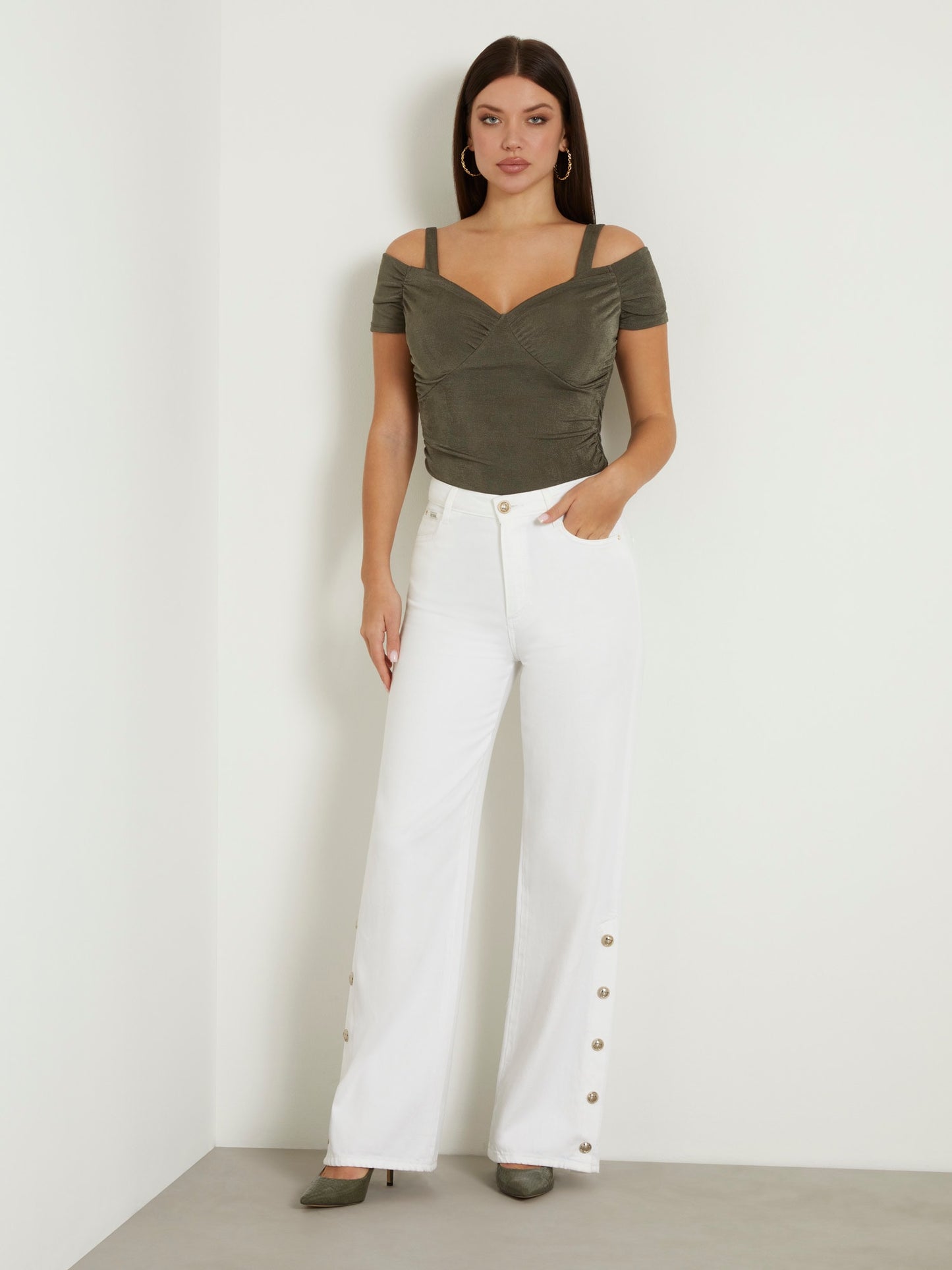High rise wide leg denim pant