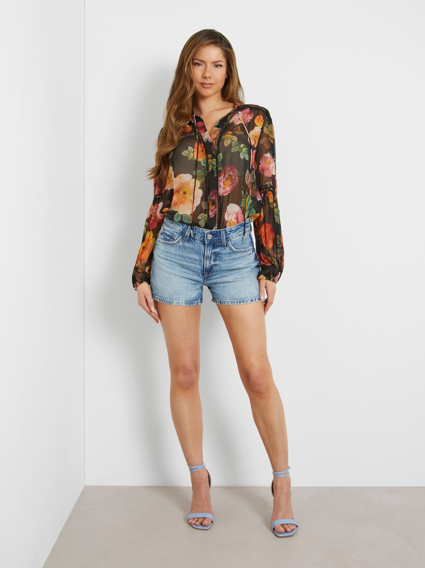 Mid rise denim shorts