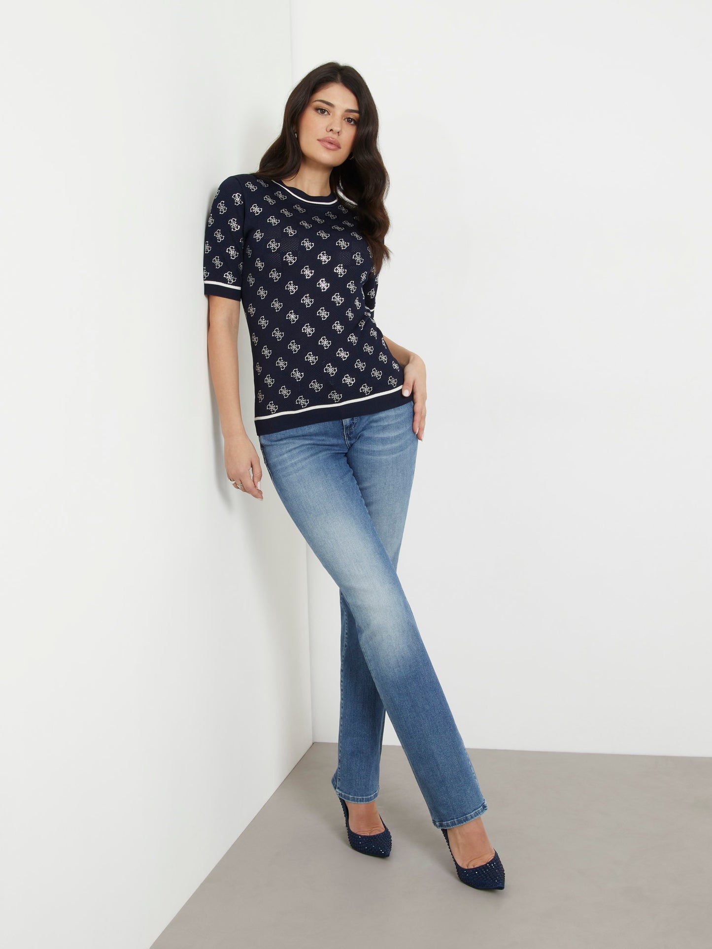 Rhinestones logo sweater top