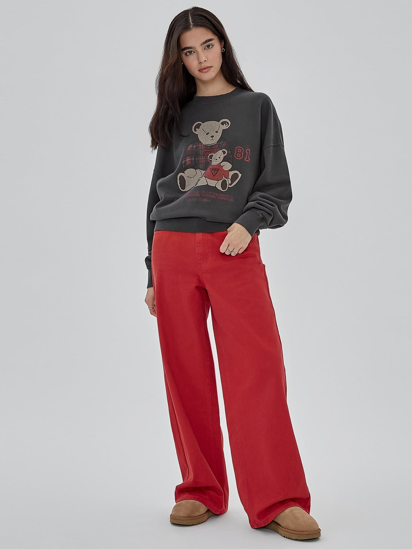Mid rise wide leg pant