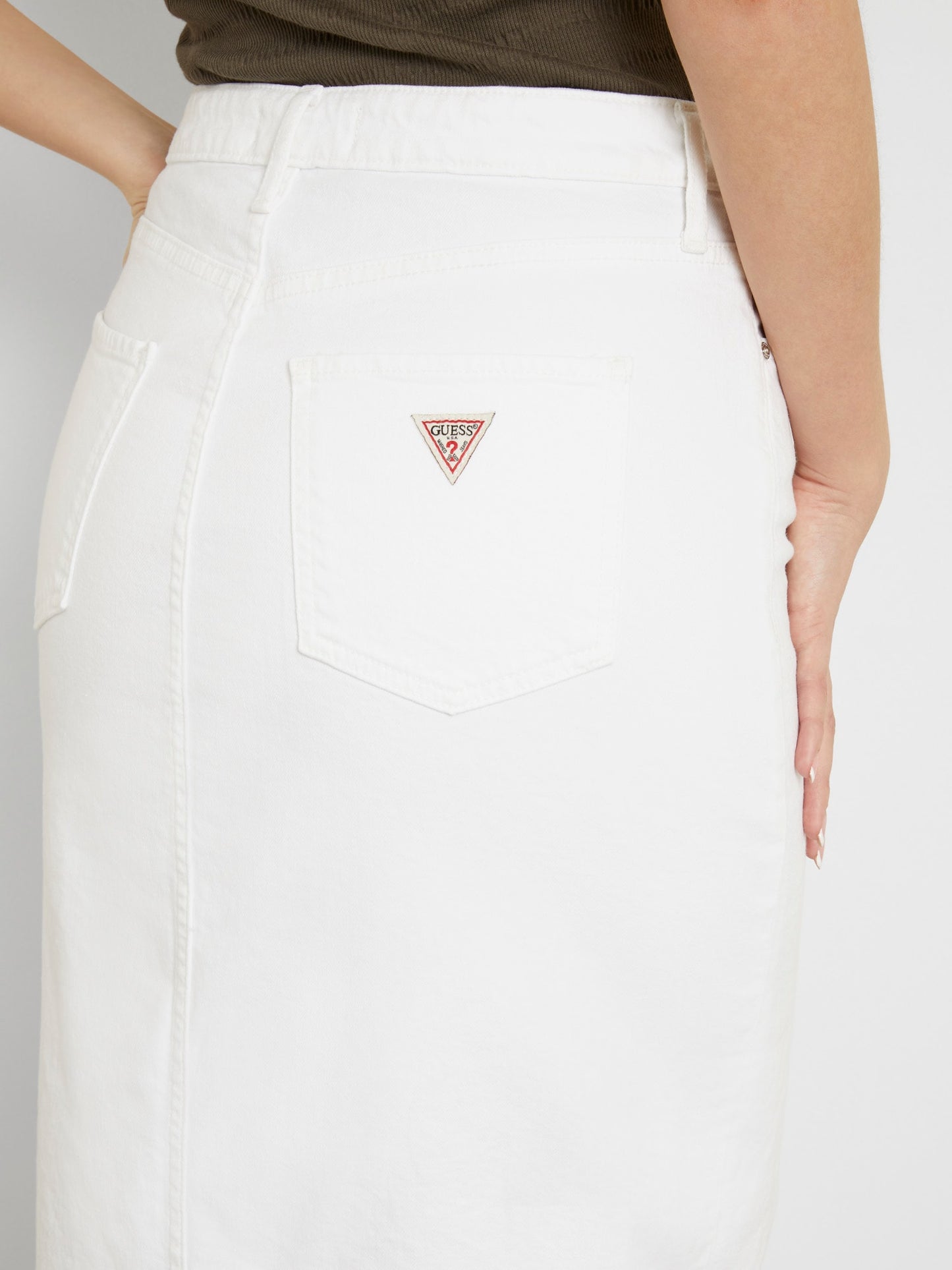 Front slit denim midi skirt