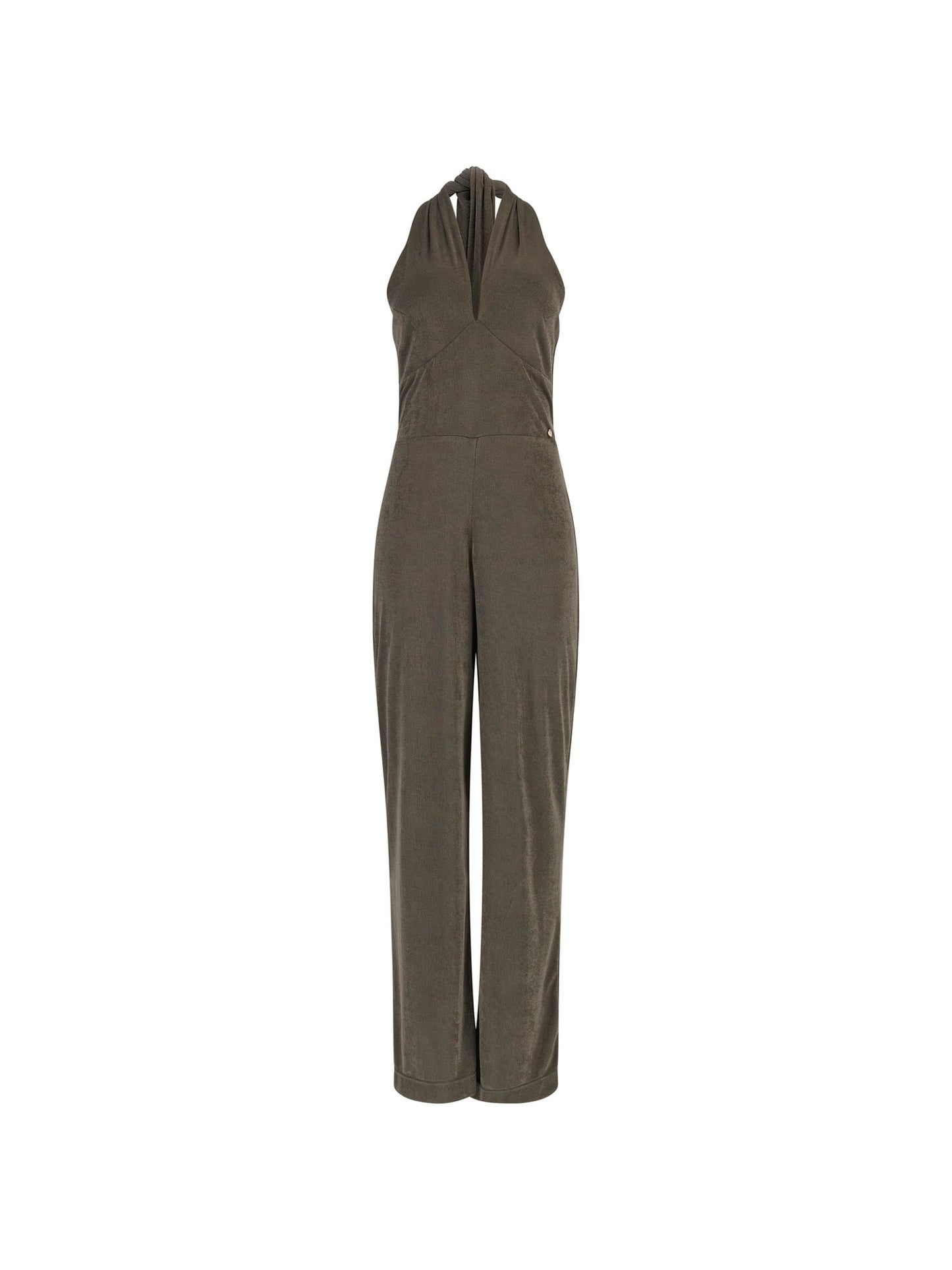 Rib shiny flare jumpsuit