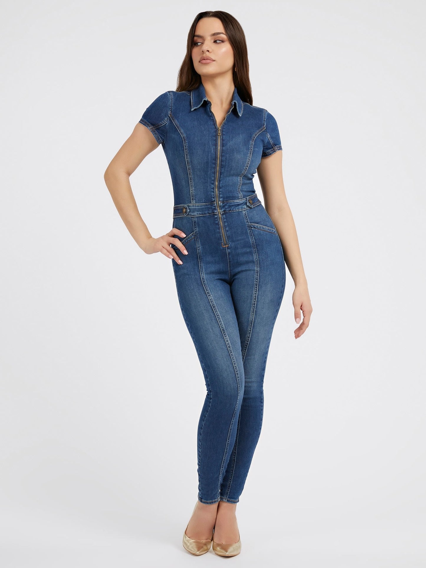Skinny fit denim jumpsuit