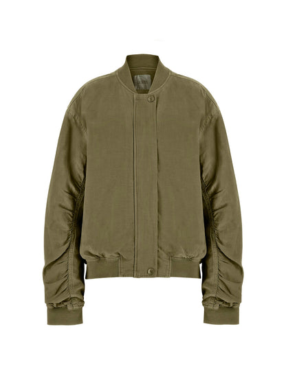 Linen blend bomber jacket