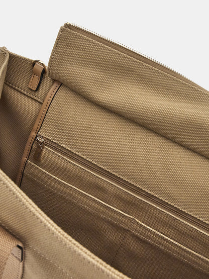 Canvas shopper with logo shoulder strap