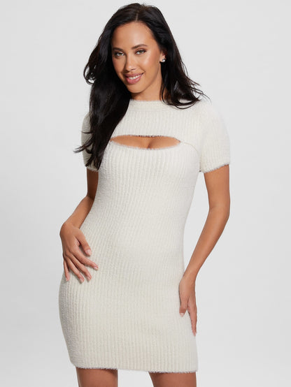Detachable sleeves mini sweater dress