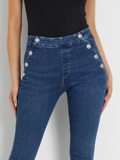 Exposed buttons skinny denim pant