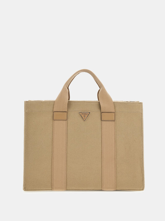 Canvas shopper with logo shoulder strap