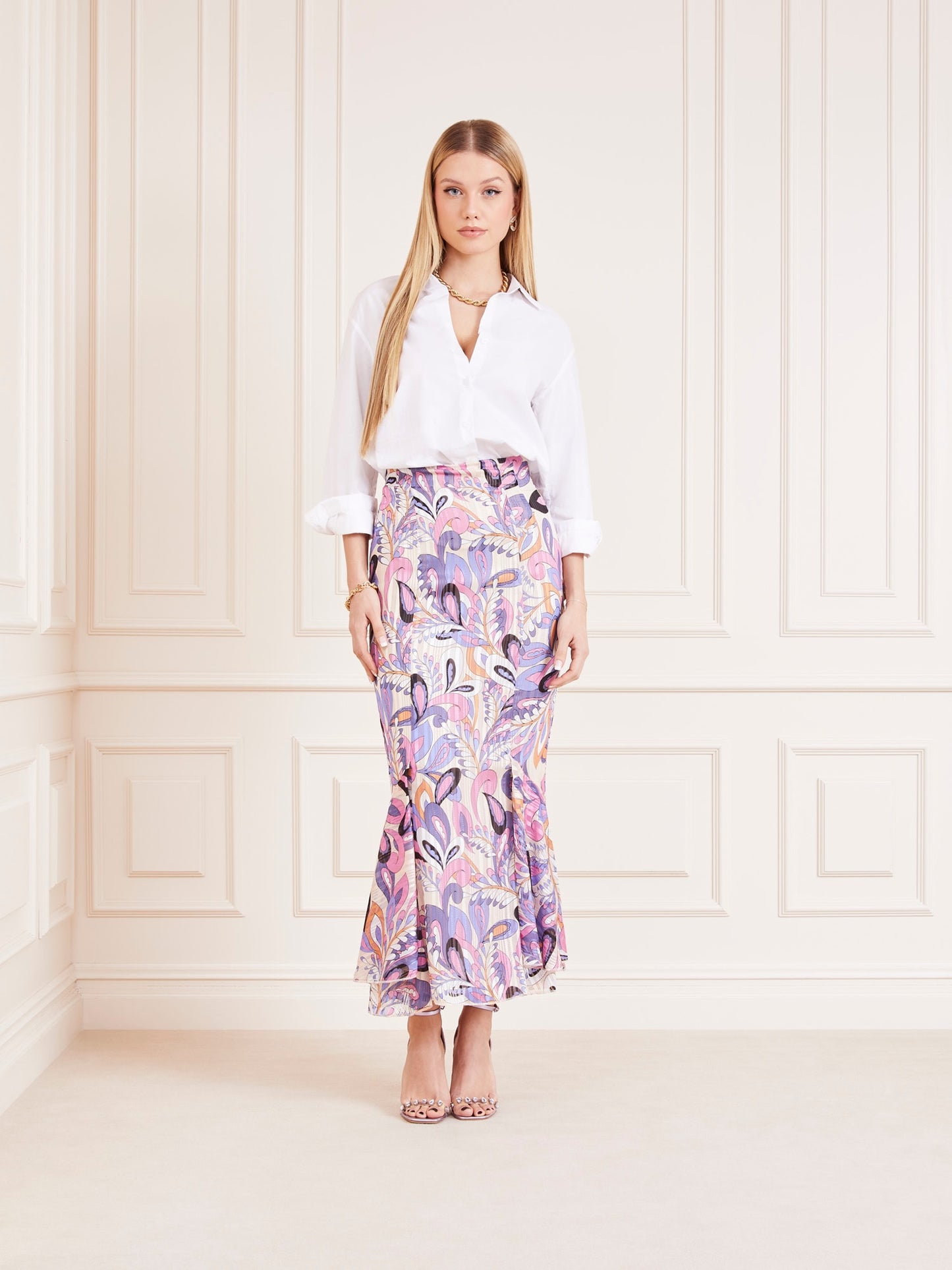 Marciano paisley lurex print long skirt