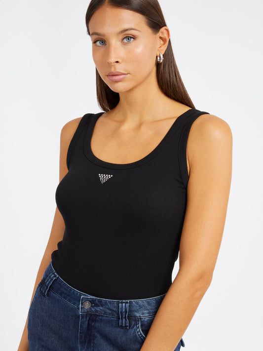 Rhinestones triangle logo tank top