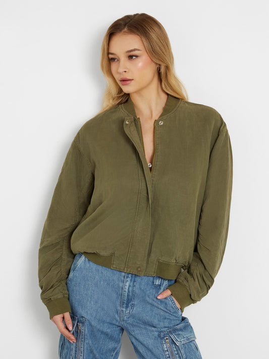 Linen blend bomber jacket