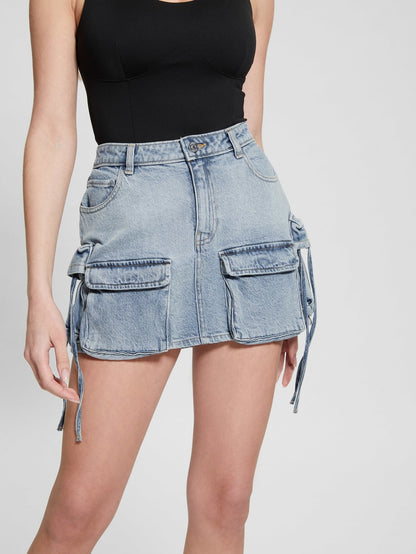 Cargo denim mini skirt