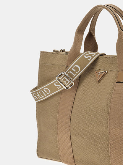 Canvas shopper with logo shoulder strap