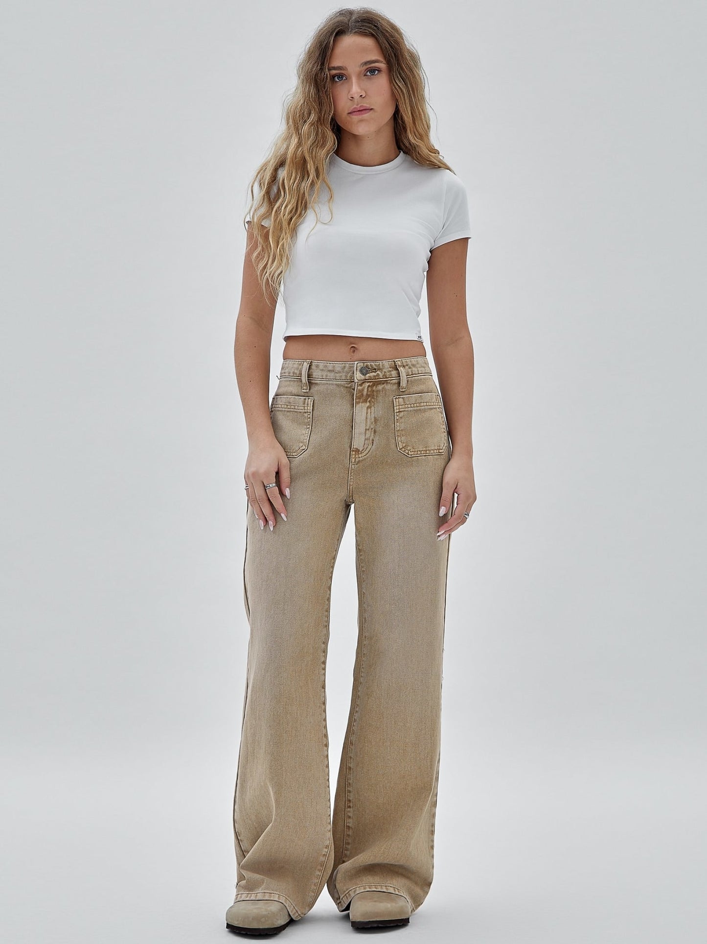 High rise cargo denim pant