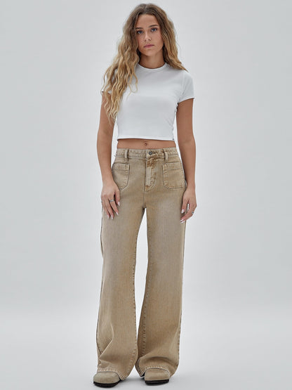 High rise cargo denim pant