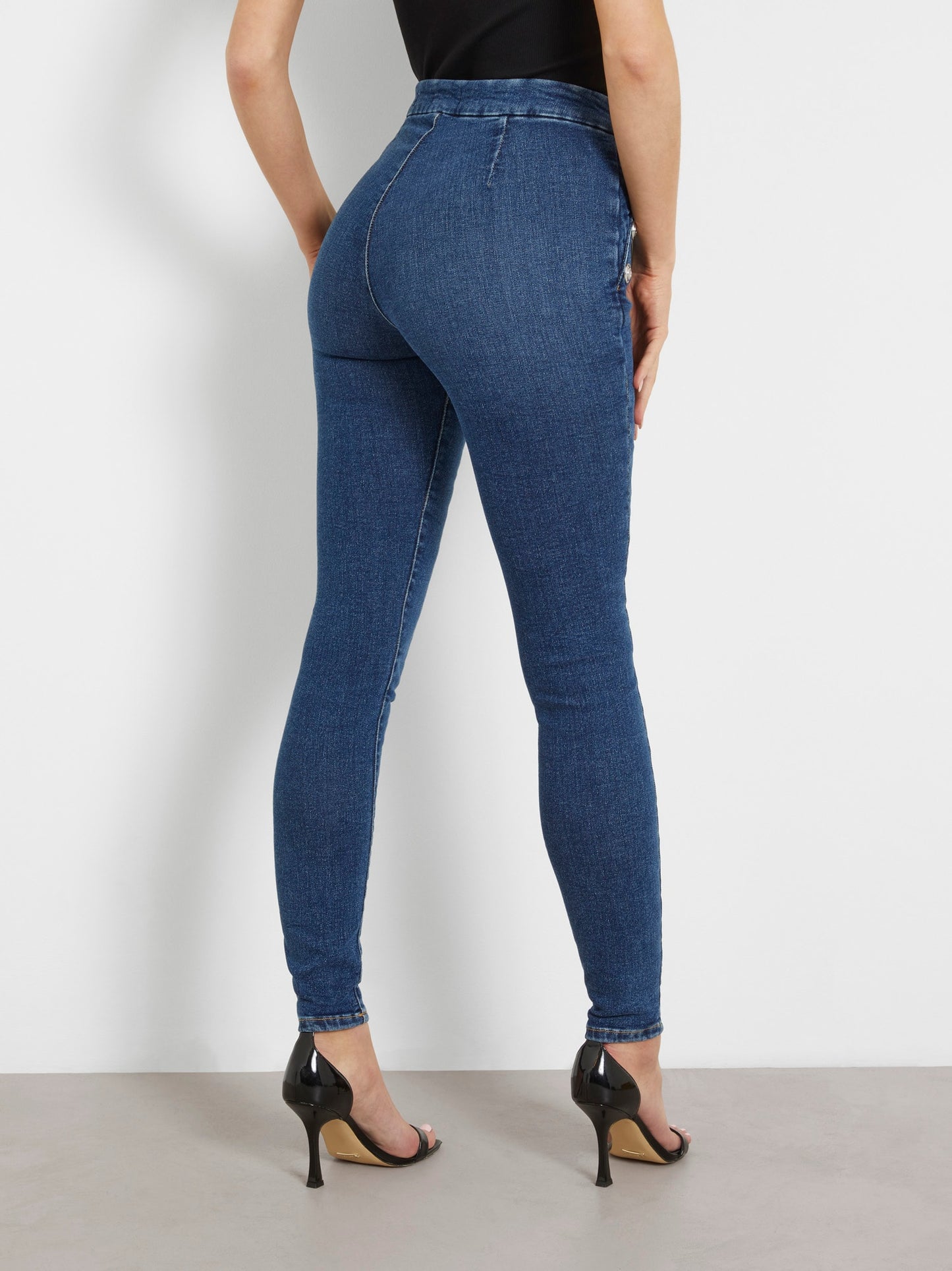 Exposed buttons skinny denim pant
