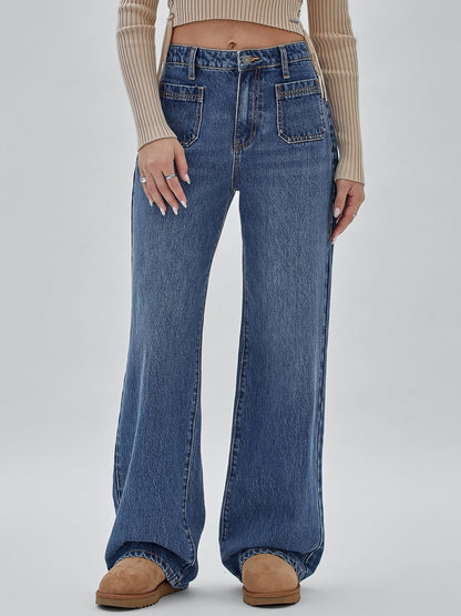 Mid rise wide leg denim pant