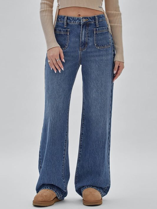 Mid rise wide leg denim pant