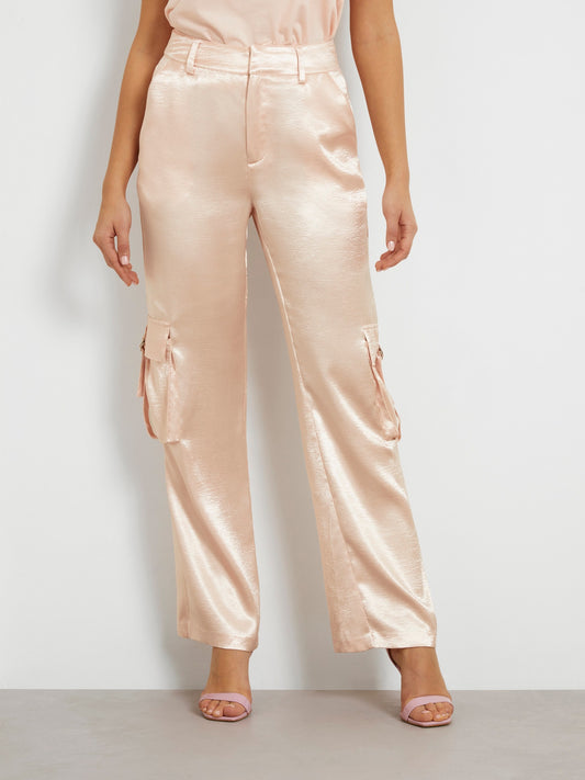Mid rise satin cargo pant