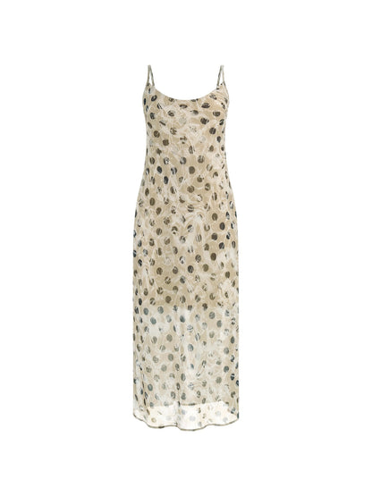 Polka dots long slip dress