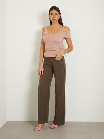 Mid rise wide leg pant