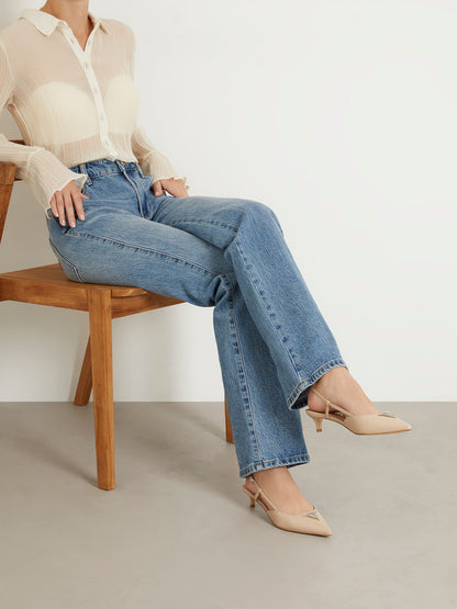 Jesson genuine leather slingbacks