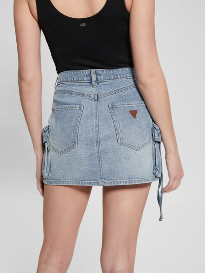 Cargo denim mini skirt