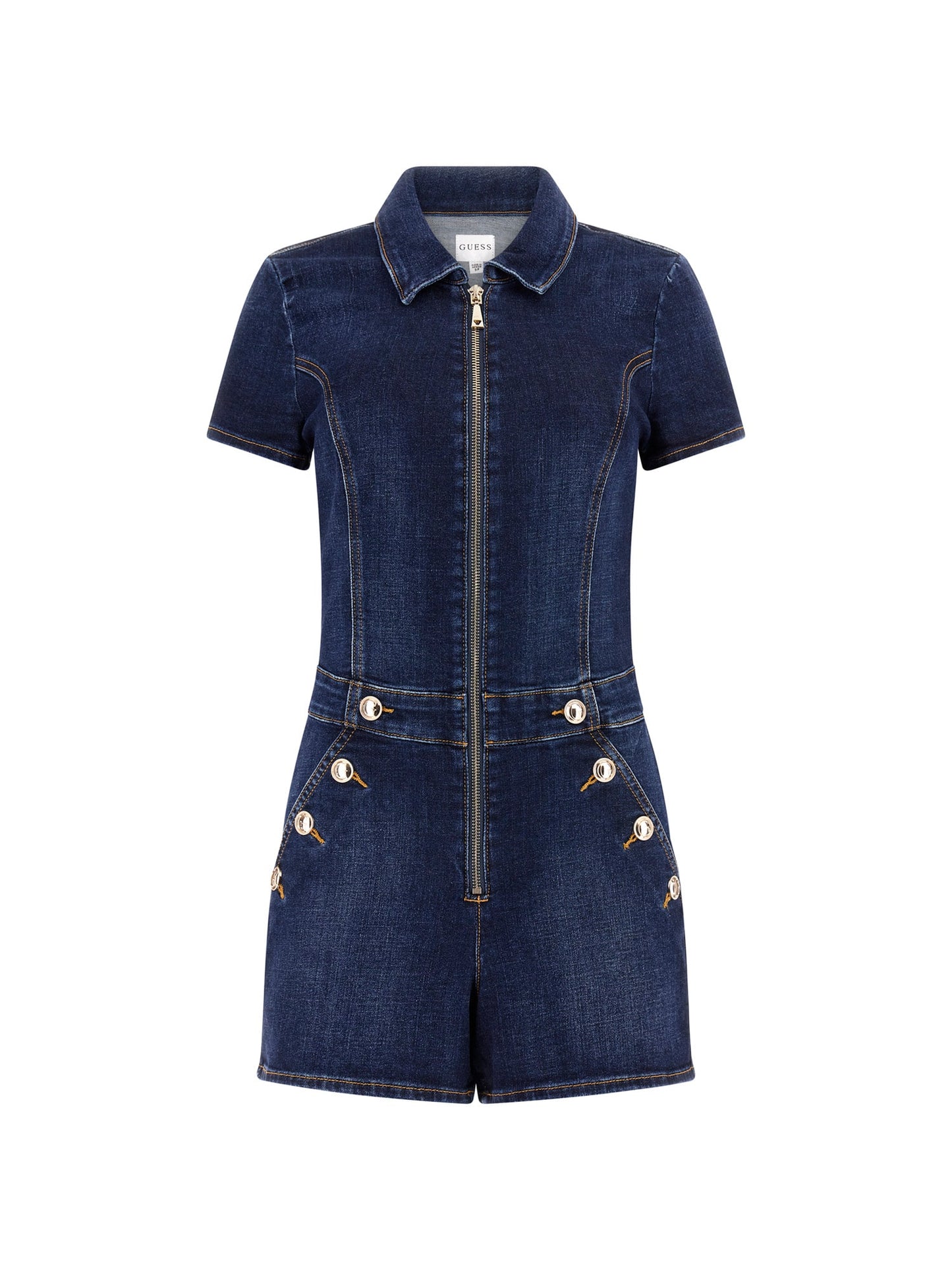 Exposed buttons denim jumpsuit