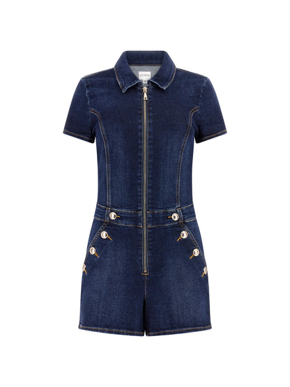 Exposed buttons denim jumpsuit