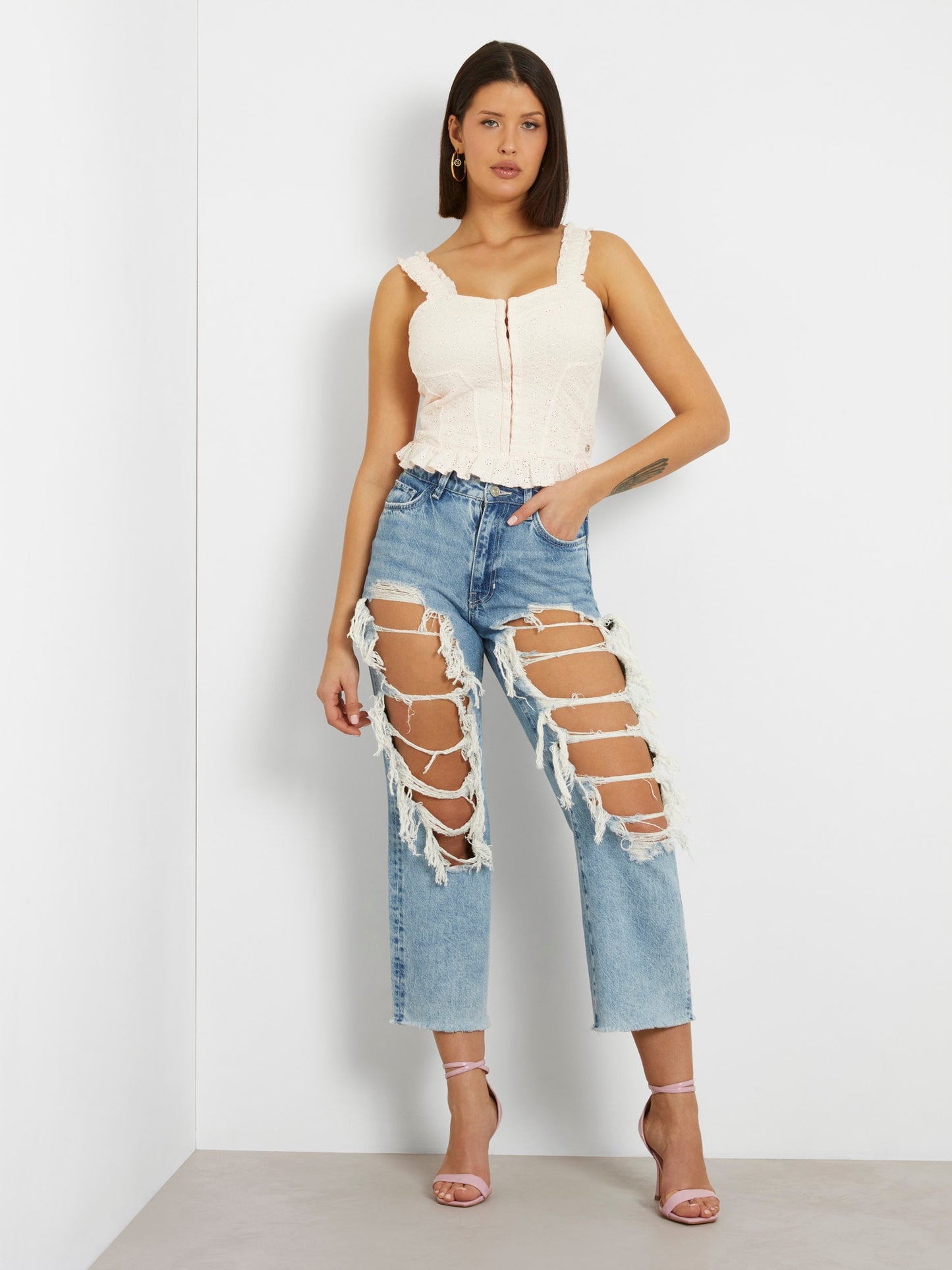 Relaxed denim pant abrasions