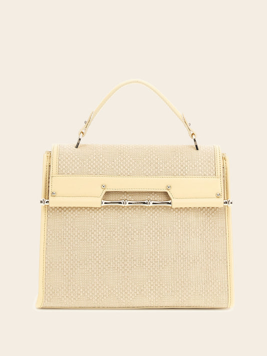 Iris leather-blend handbag