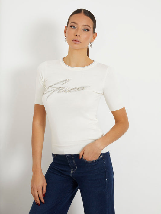 Rhinestones front logo sweater top