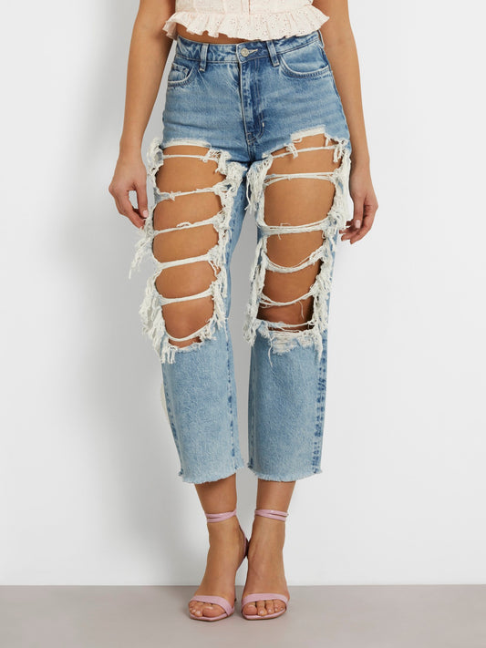 Relaxed denim pant abrasions