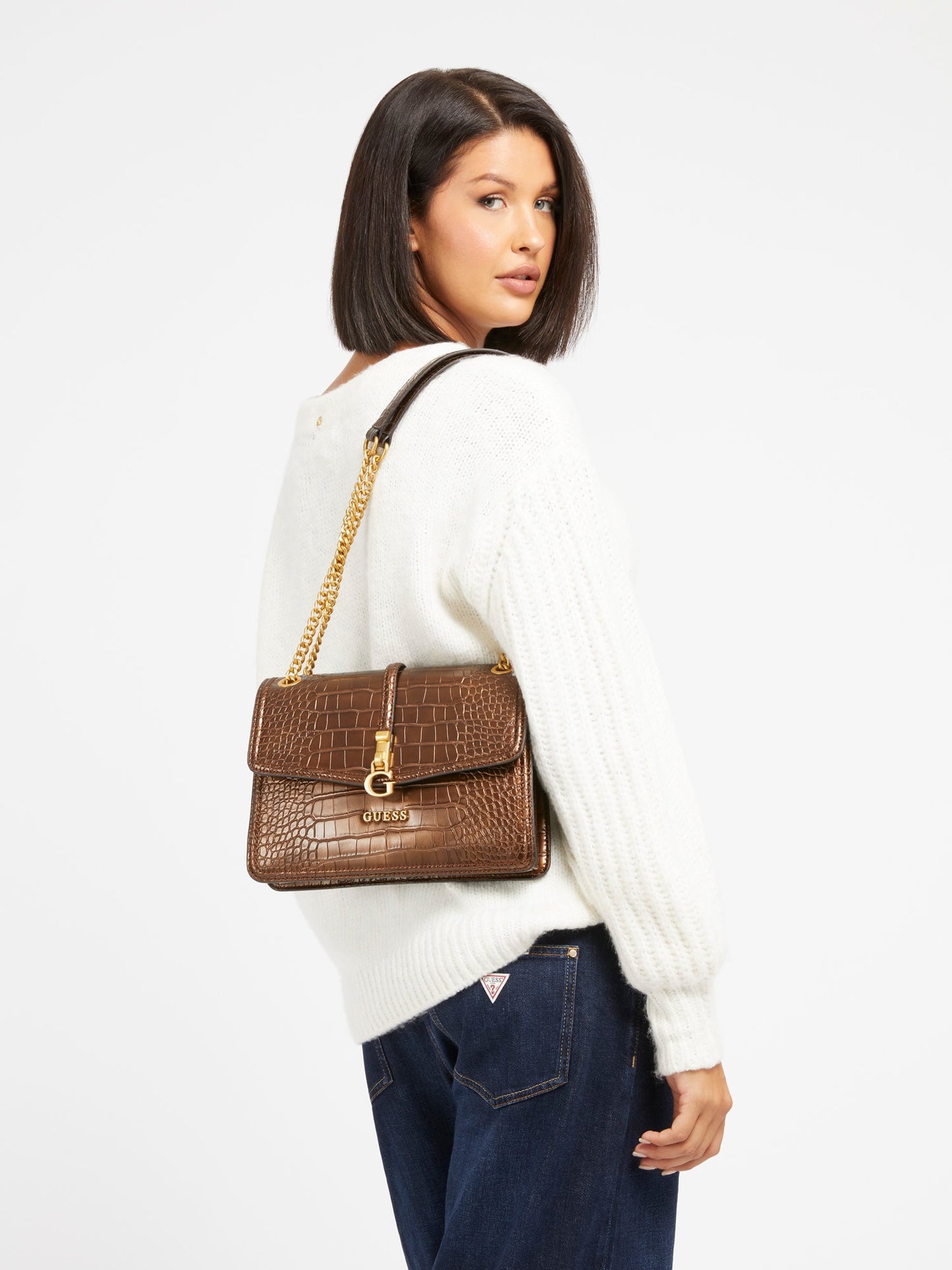G James croc-look crossbody