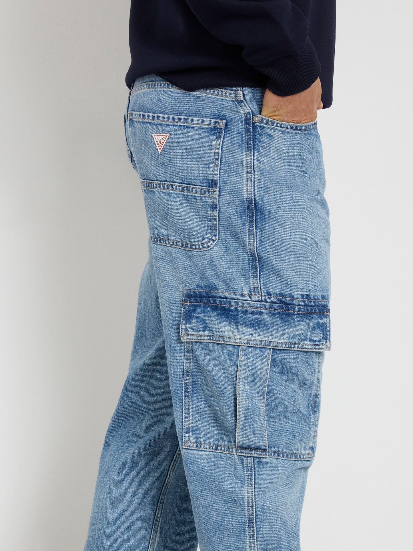 Mid rise cargo denim pant