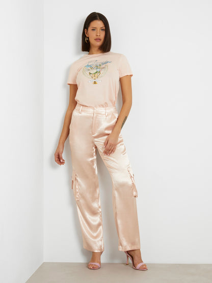 Mid rise satin cargo pant