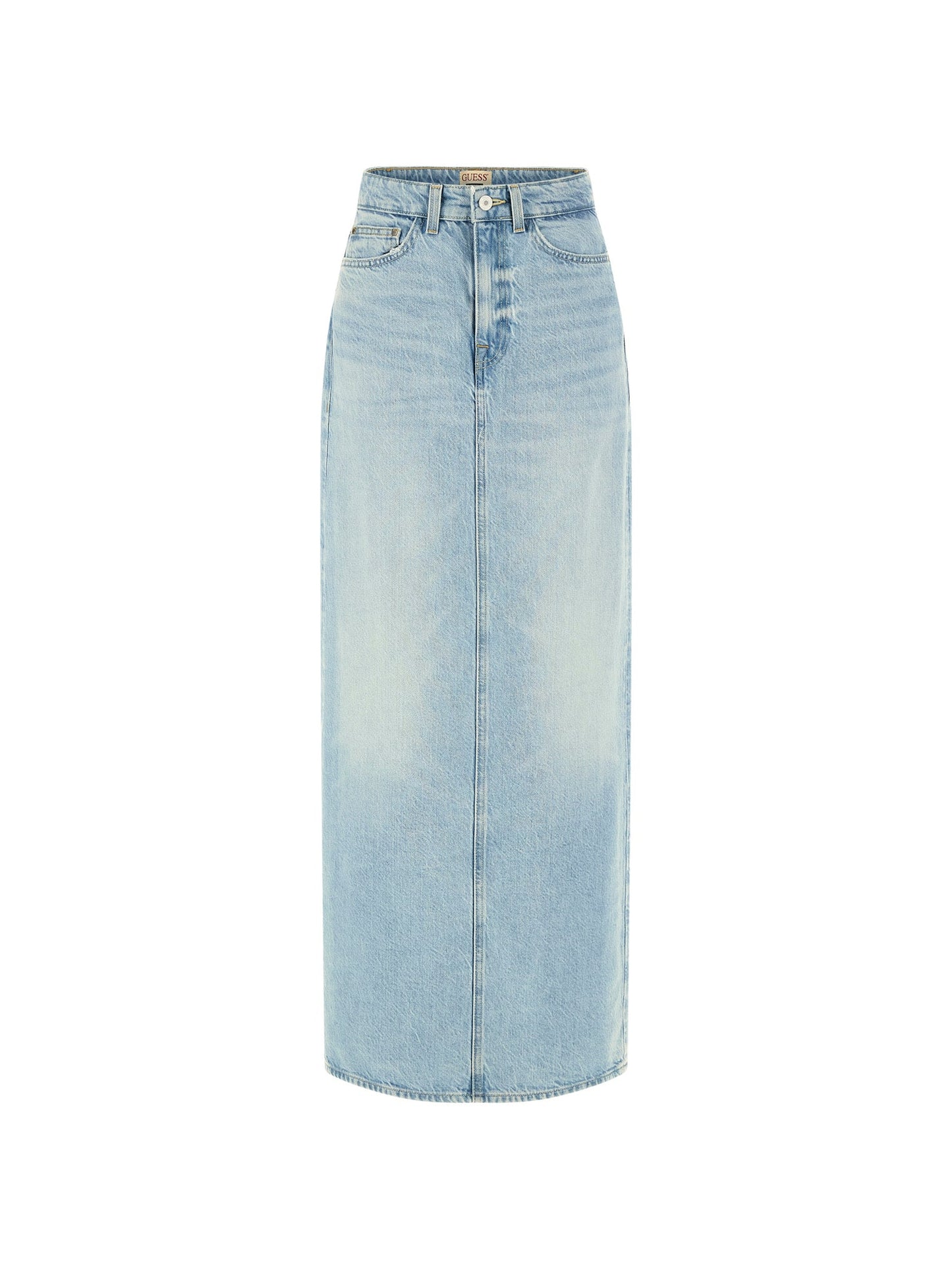 Back slit denim midi skirt