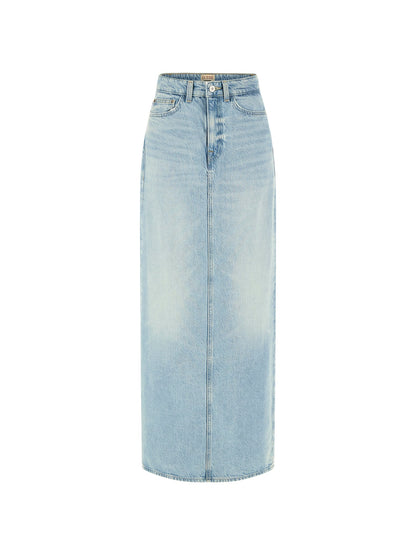 Back slit denim midi skirt