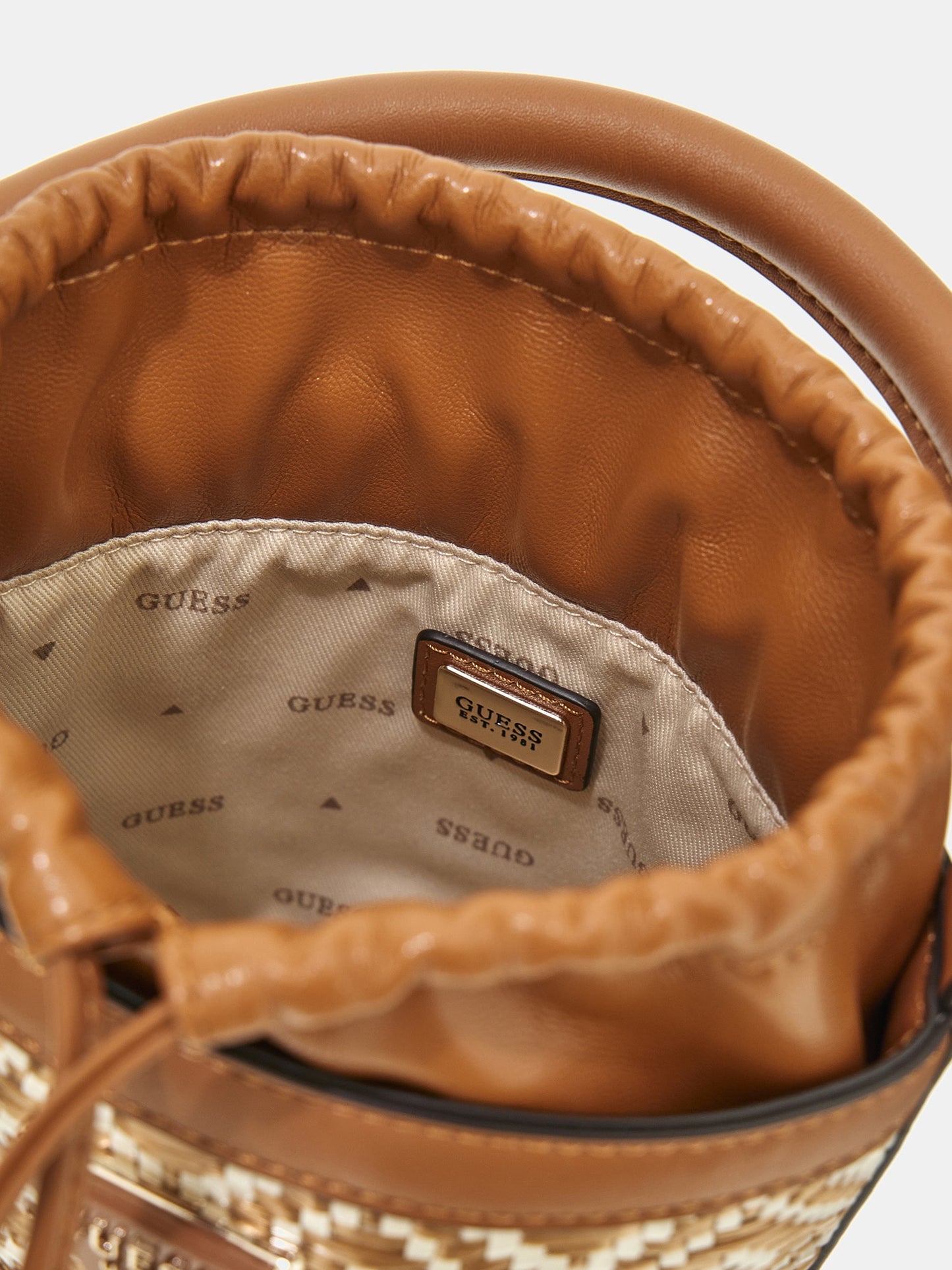 Rianee raffia mini bucket bag