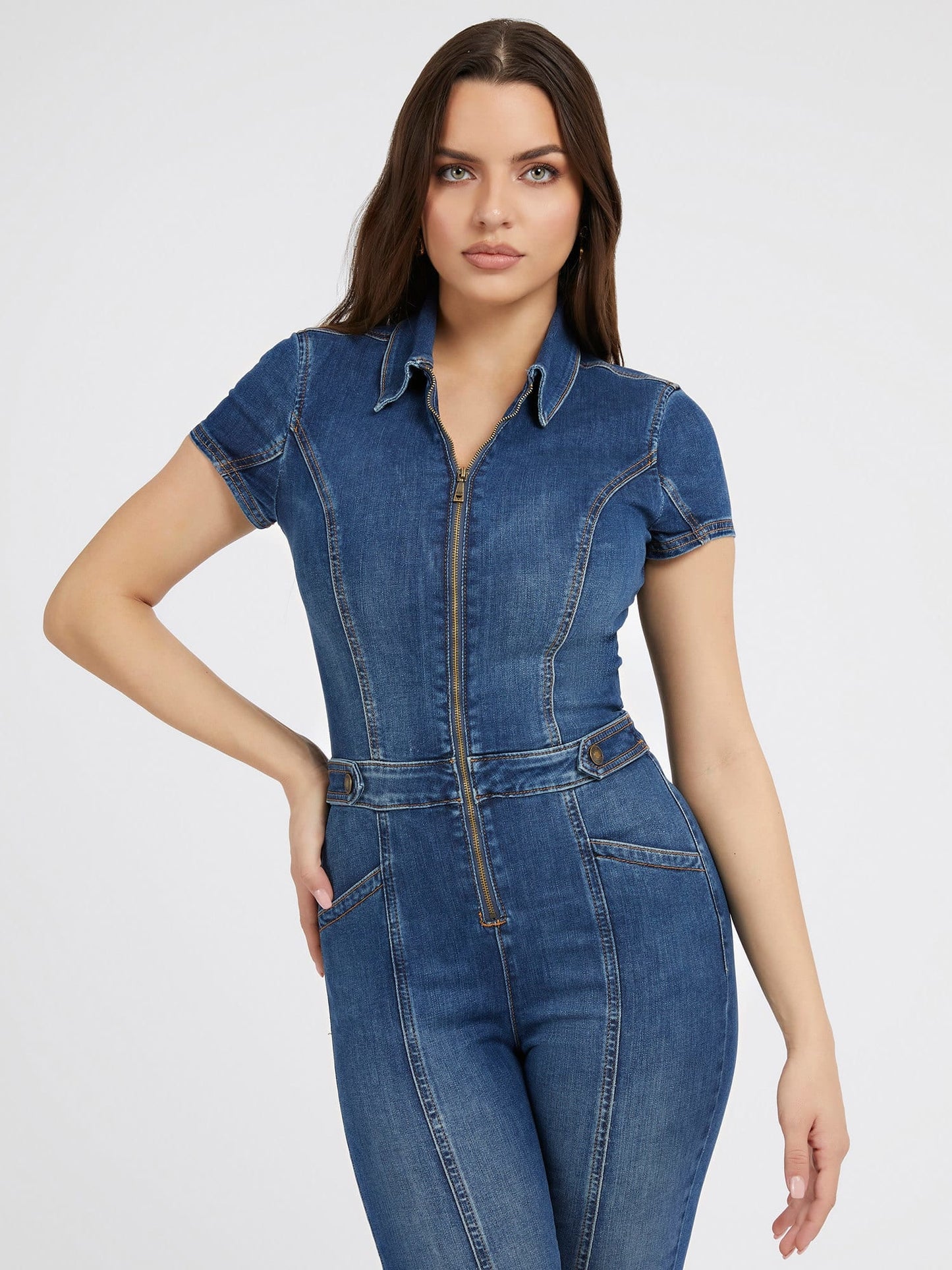 Skinny fit denim jumpsuit