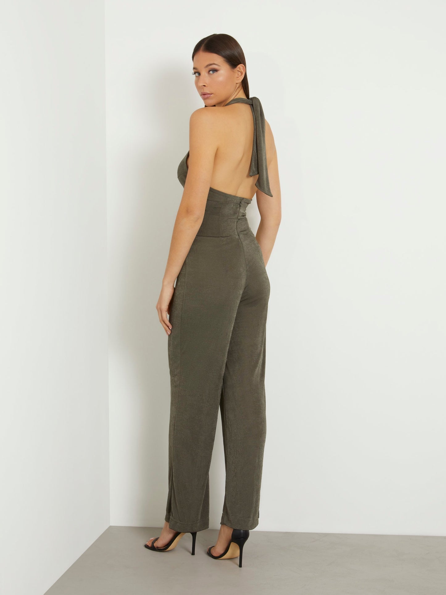 Rib shiny flare jumpsuit