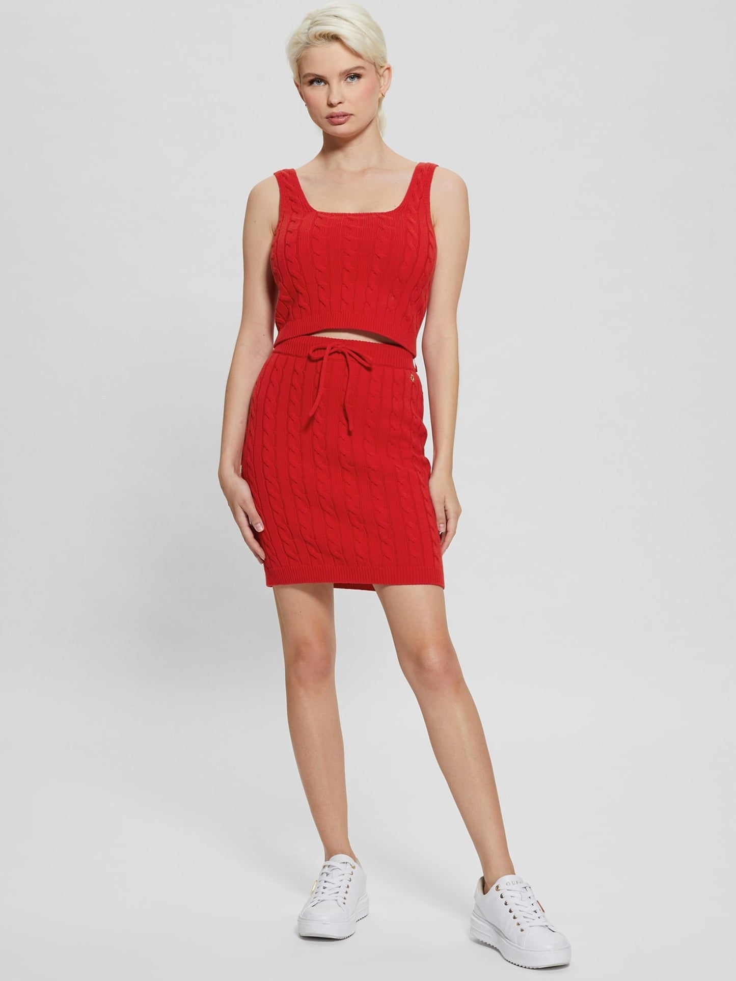 Rib knit sweater mini skirt