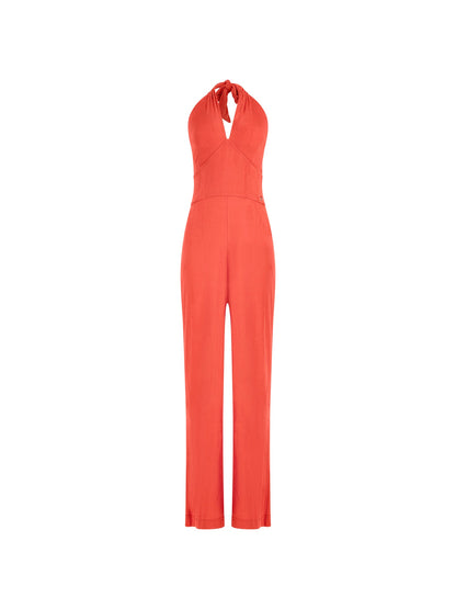 Rib shiny flare jumpsuit