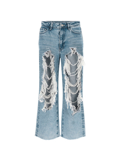 Relaxed denim pant abrasions
